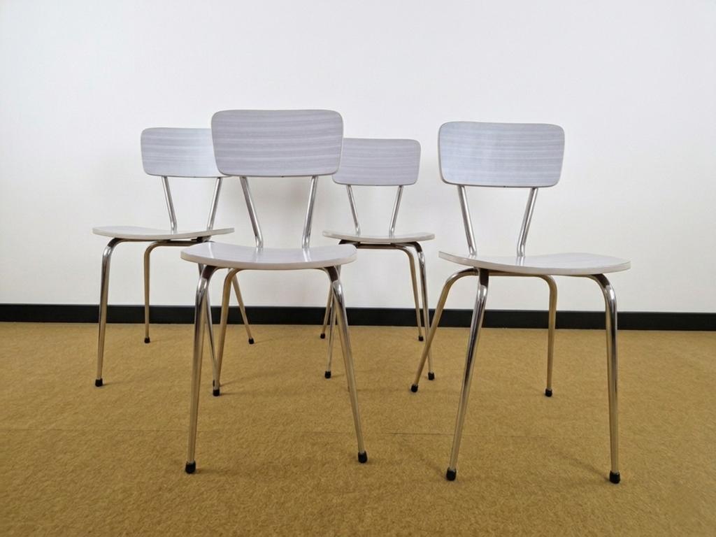 4 grijze en chromen stoelen van Formica uit de jaren 60, Ophalen