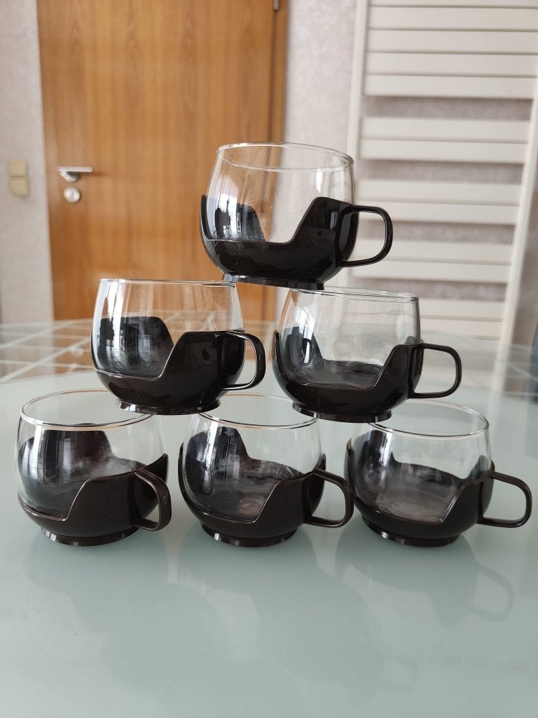 Vintage Space Age Theeglazen (Set van 6) - Jaren 70 Retro, Huis en Inrichting, Ophalen, Vintage, Nieuw, Glas
