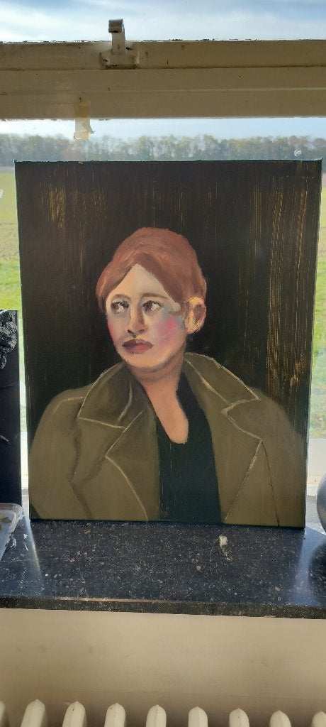 Schilderij jergoe, Antiek en Kunst, Verzenden, Olieverf, Gesigneerd, Portret