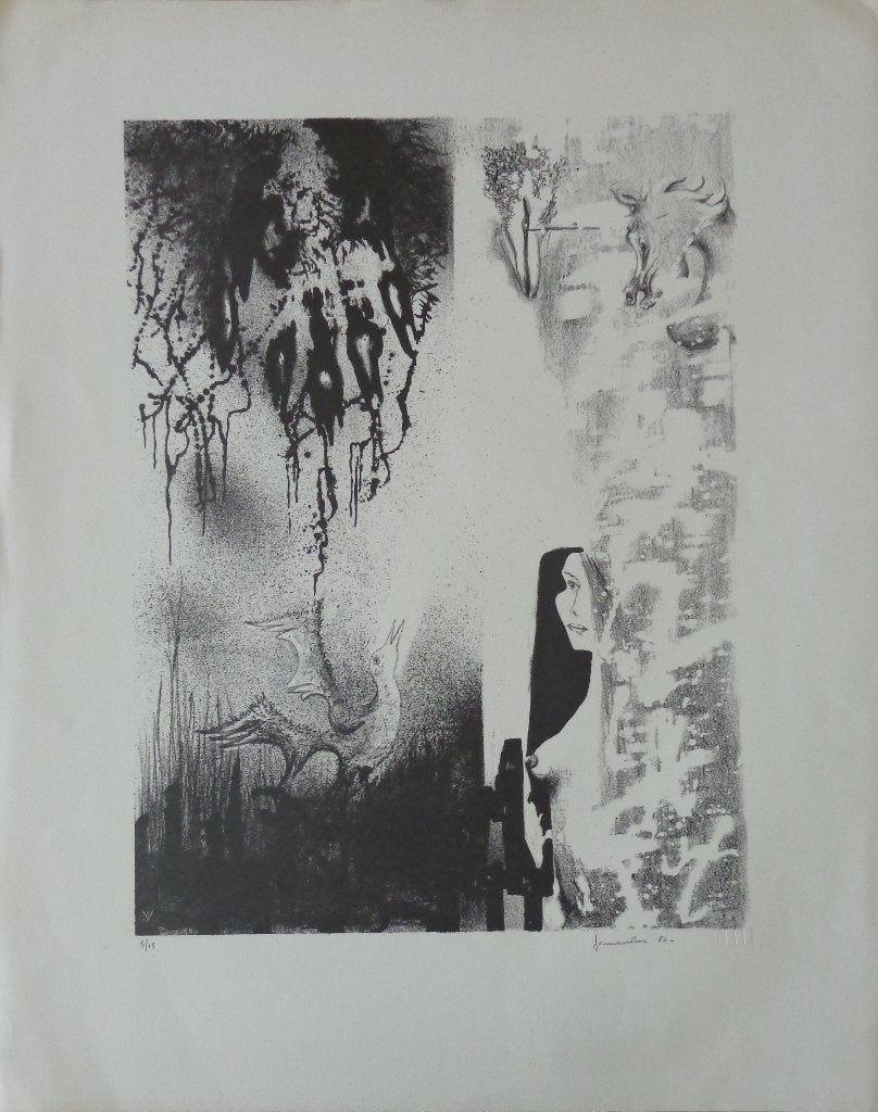 JAN VAERTEN / NAAKT & VOGEL / ZW-W LITHO / 72x57cm / SIG, Gesigneerd, Ophalen of Verzenden, Lithografie