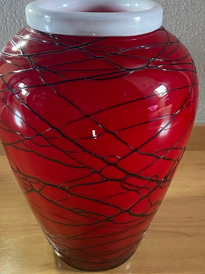 Mondgeblazen retro design vaas in rood Murano glas, Vase, Verre, Rouge, Enlèvement