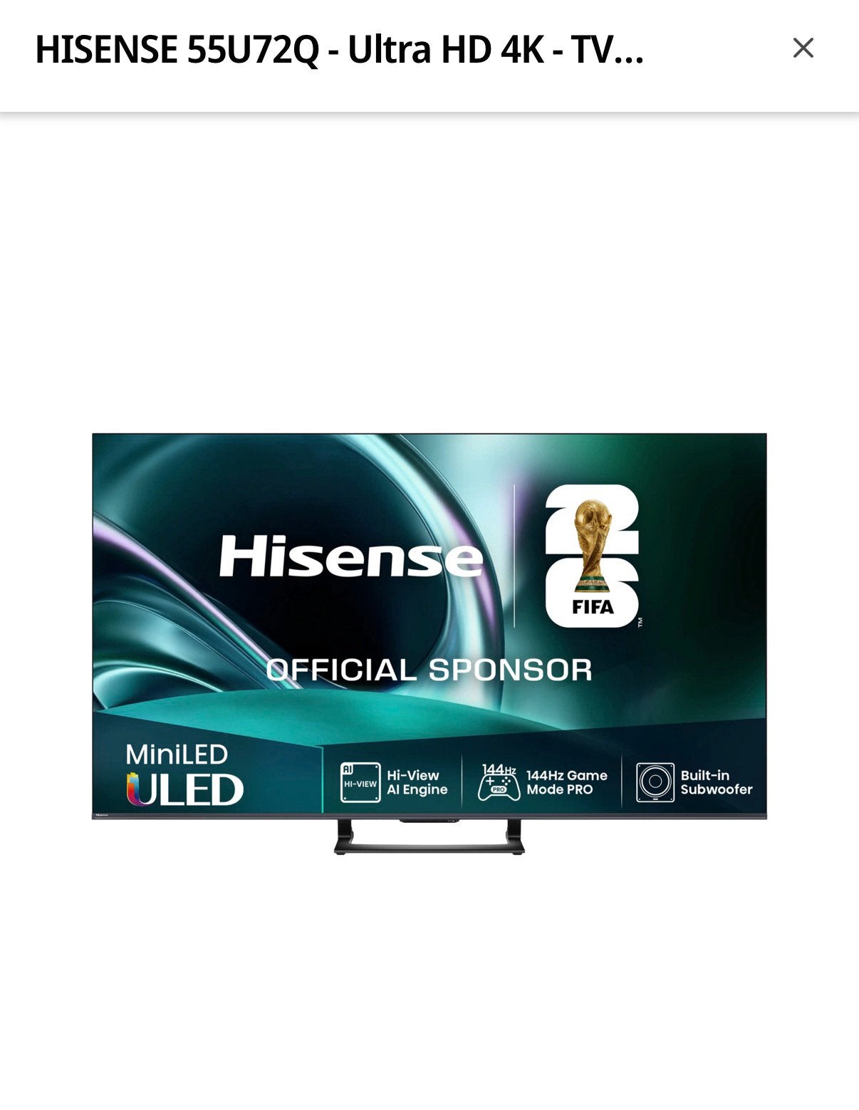 TV Hisense 55U72Q - MiniLED 4K - 55 pouces - Modèle 2025, Audio, Tv en Foto, Overige Audio, Tv en Foto, Ophalen, Zo goed als nieuw