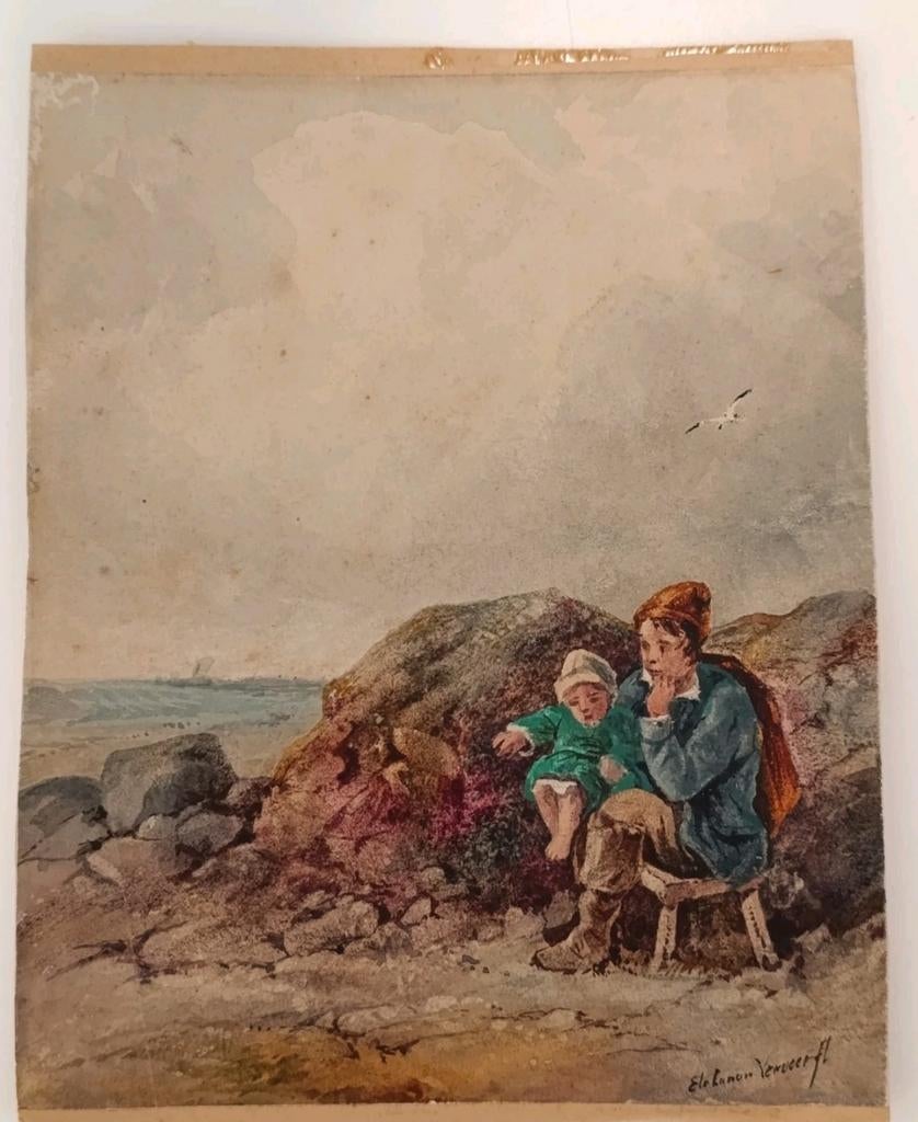 Elchanon Leonardus VERVEER Aquarell um 1880, Antiek en Kunst, Kunst | Schilderijen | Abstract, Ophalen of Verzenden