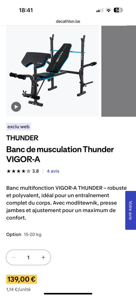 Thunder Decathlon verstelbare halterbank, Ophalen, Gebruikt, Overige typen, Metaal
