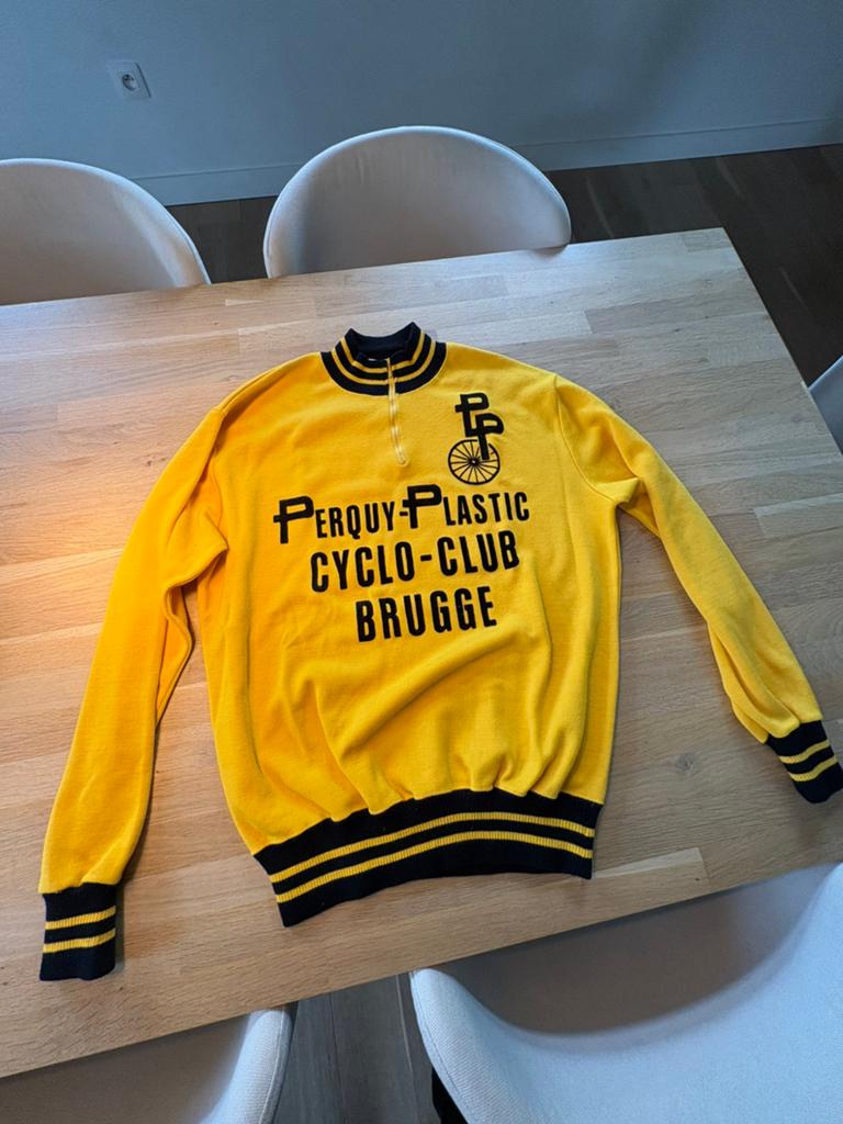 Vintage wielertrui Perquy-Plastic Cyclo-club Brugge, Enlèvement, Comme neuf, Taille 52/54 (L)