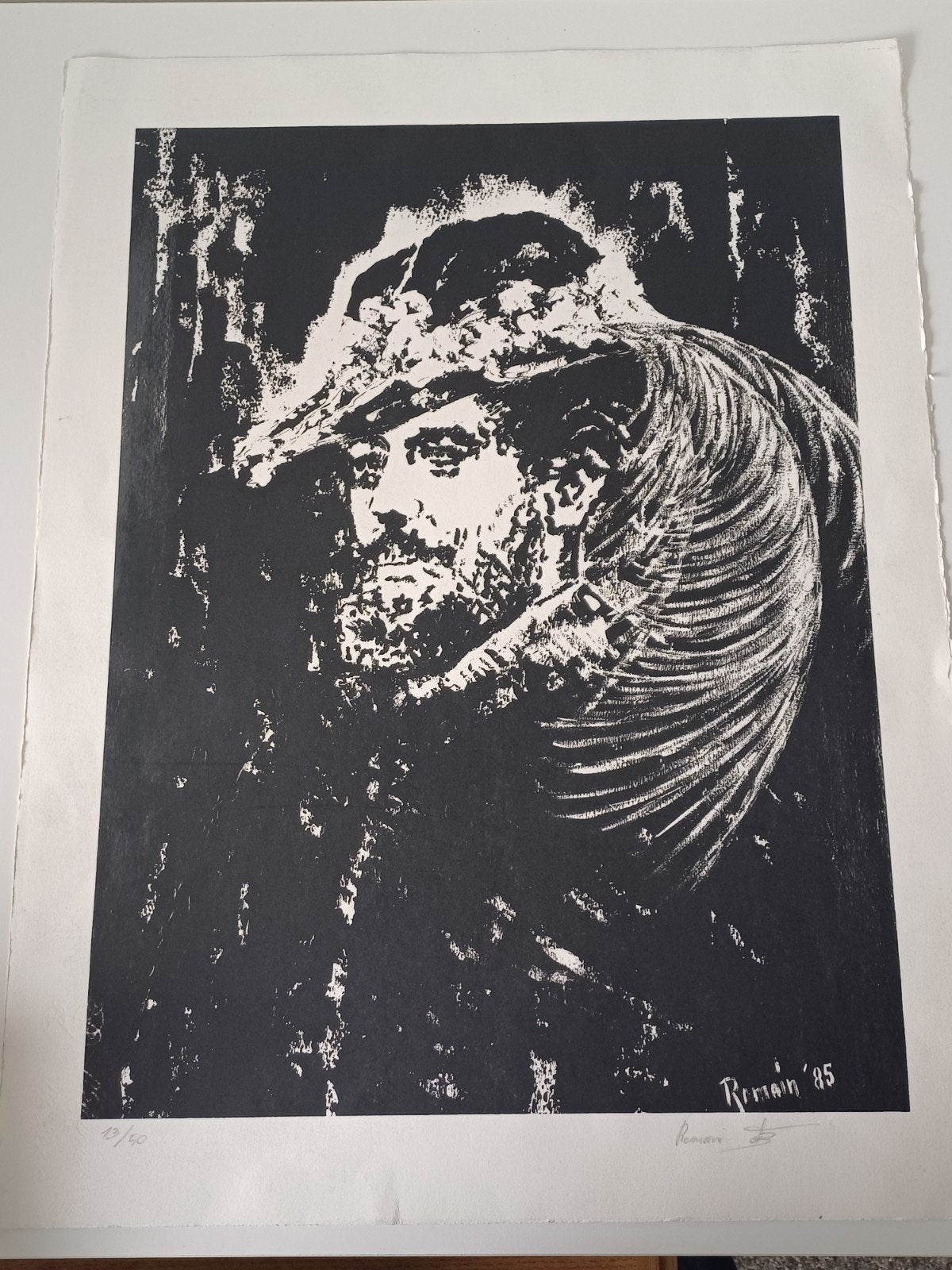"Ensor gezien door Romain" (1985) hamdgesigneerd, Portret en Figuren, Genummerd, Ophalen of Verzenden, Lithografie
