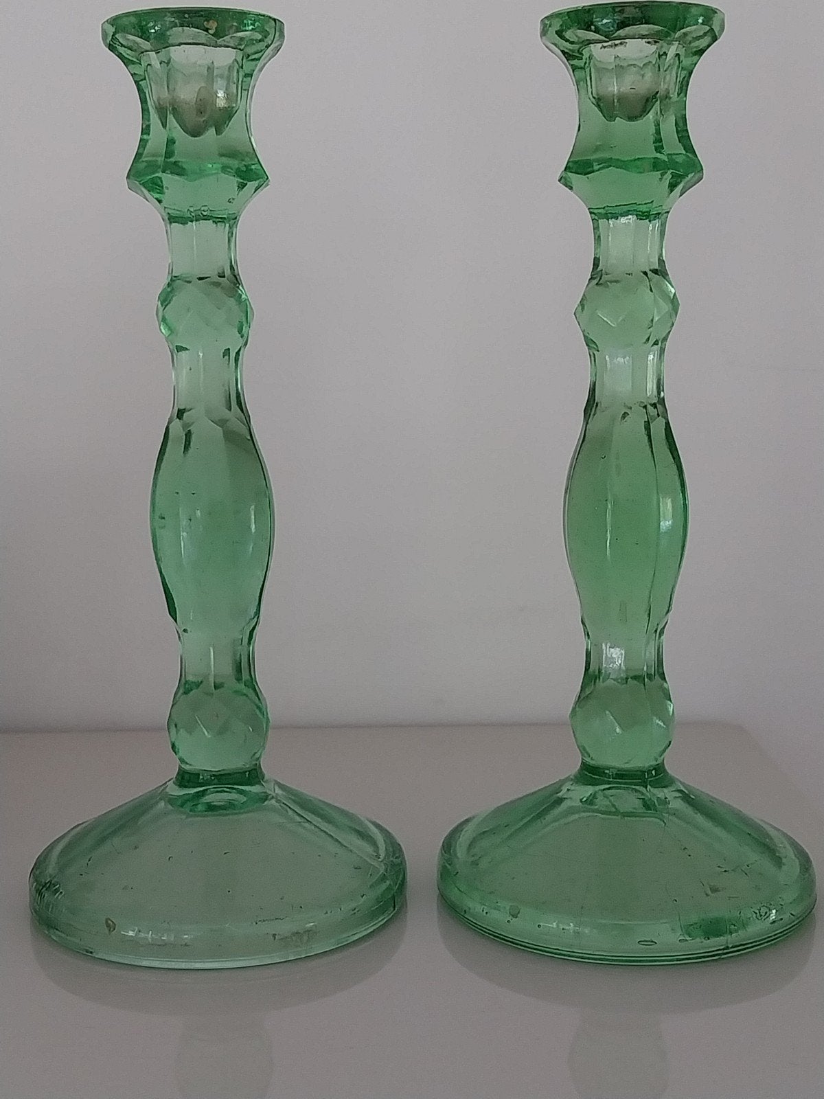 Vintage lichtgroene kandelaars, Antiek en Kunst, Ophalen