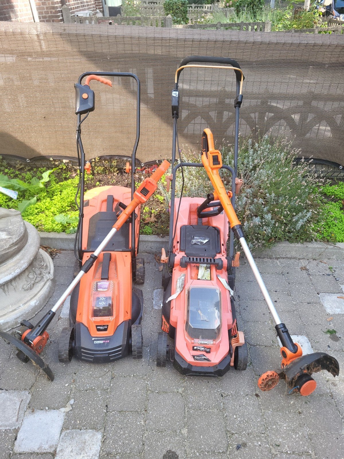 2 grasmaschiene's en 2 kantenmaaiers, Tuin en Terras, Ophalen, Gebruikt, Accu-grasmaaier, Elektrische starter