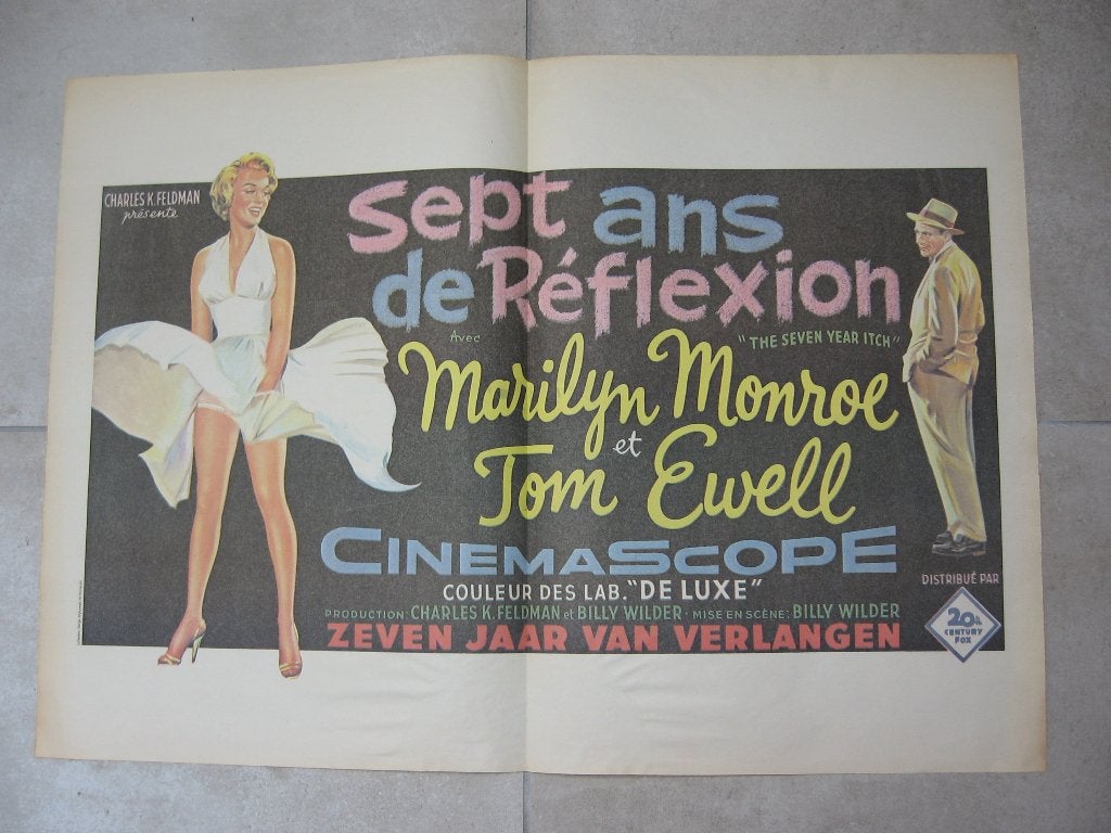 „Seven Years of Reflection” met Marilyn Monroe en Tom Ewell, Verzamelen, Rechthoekig Liggend, Nieuw, Ophalen of Verzenden, A1 t/m A3
