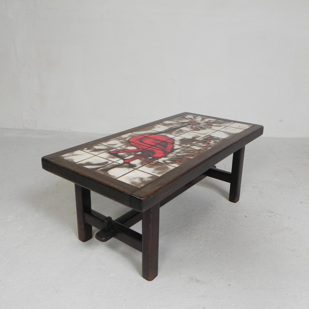 Vallauris tegeltafel, gesigneerd ''dan'' met vogel, jaren 60, Ophalen of Verzenden