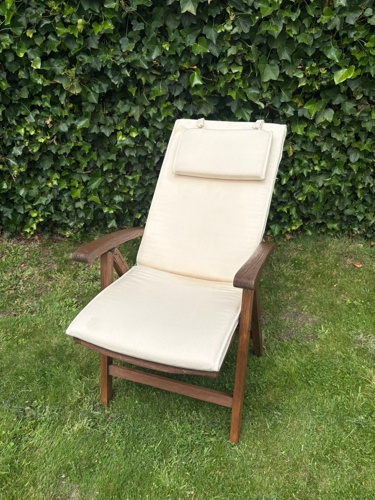 Chaise de jardin ajustable en bois dur avec coussin, Enlèvement, Comme neuf, Bois, Réglable
