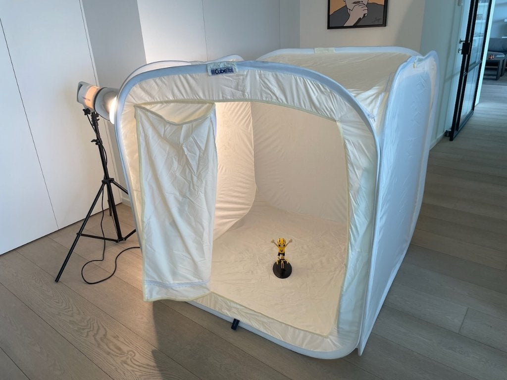 Cubelite Light Tent 120cm + Interfit studio light + Statief, Ophalen, Gebruikt, Inclusief statief, Complete fotostudio