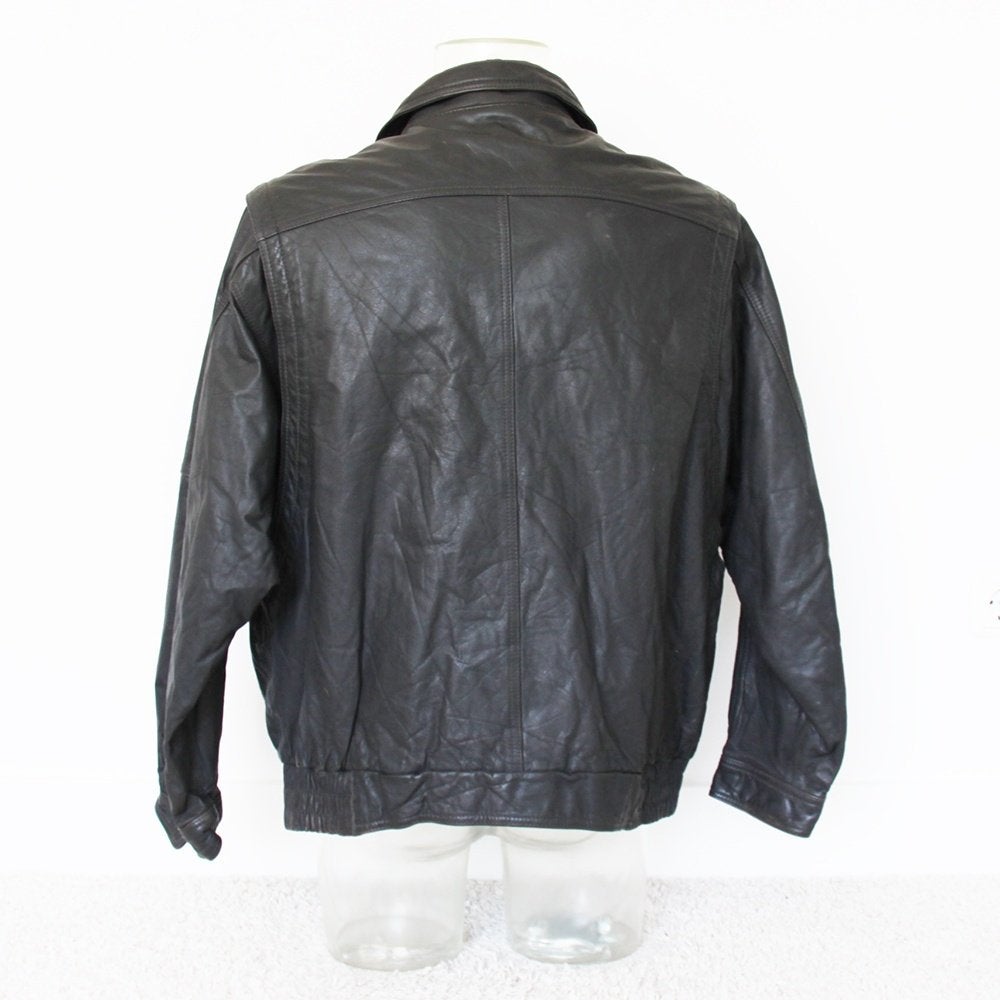 Veste chaude en cuir lisse pour hommes 182 (taille 54) €95,-, Vintage, Noir, Envoi, Taille 52/54 (L)