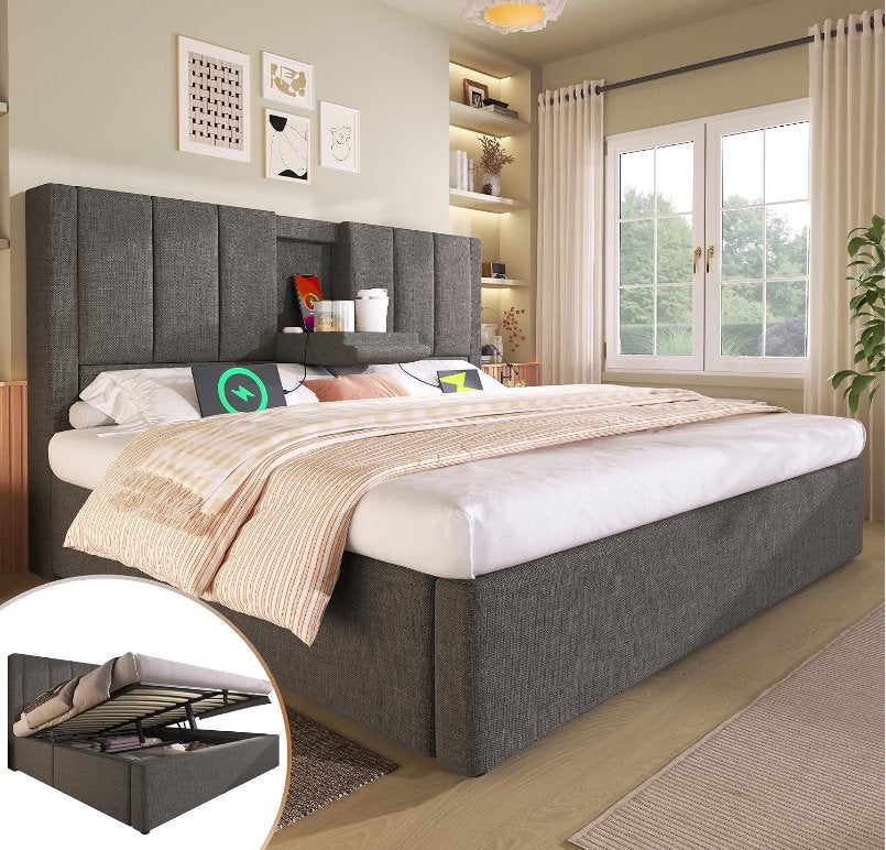 Dolamaní 180x200cm Bed met Opbergruimte & USB (In Doos), Ophalen, Zo goed als nieuw, Linnen