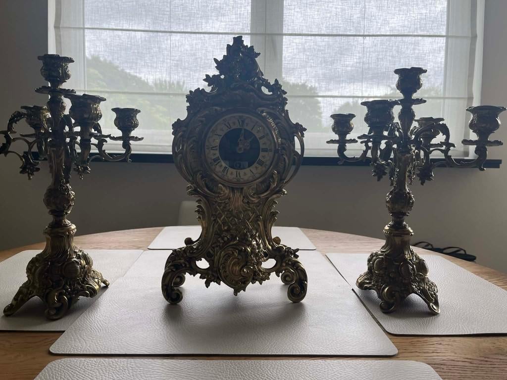 Schouwgarnituur koper authentiek, Antiek en Kunst, Ophalen