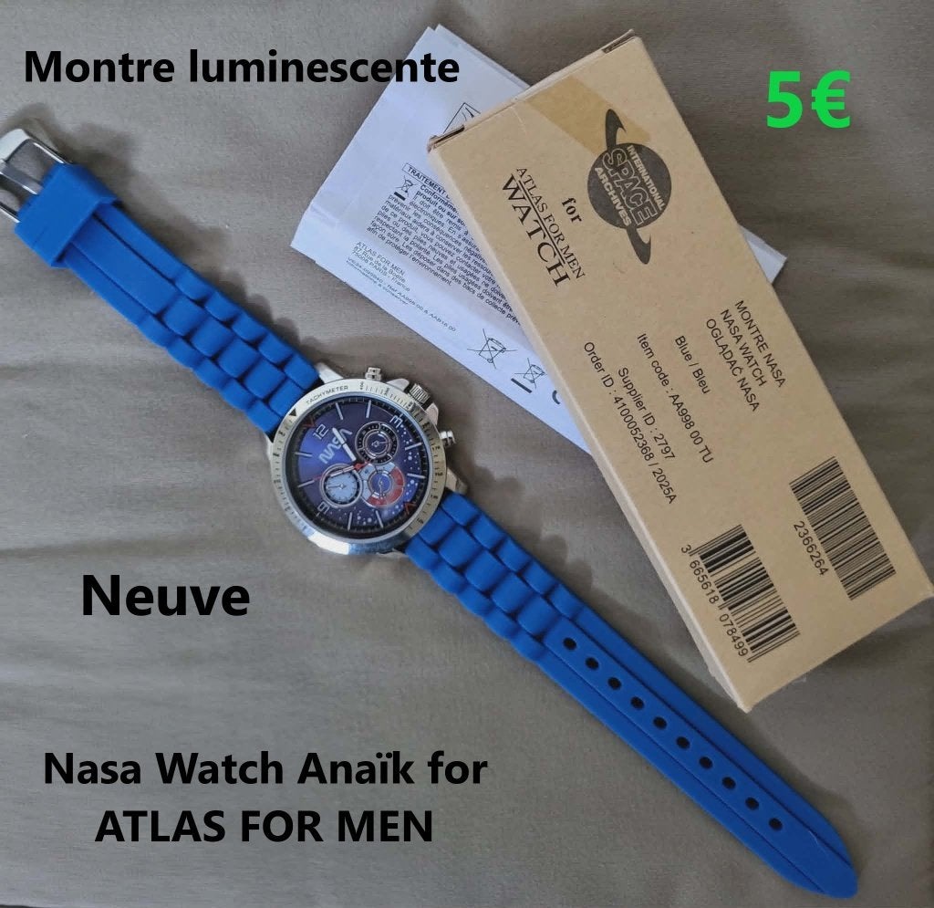 Montre luminescente Nasa Watch Anaïk for ATLAS FOR MEN, Neuf, Bleu, Anaïk, Enlèvement