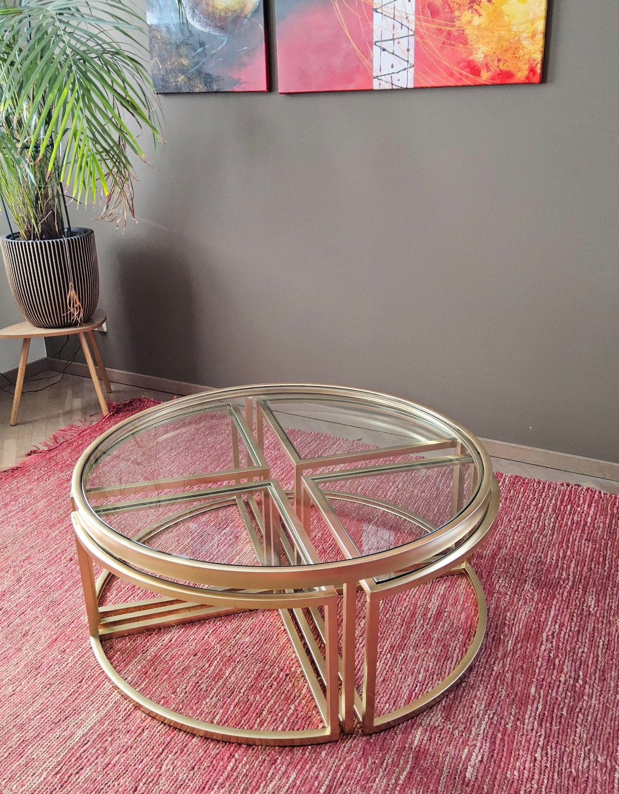ensemble de table basse rétro en chrome doré, Maison & Meubles, Enlèvement, Comme neuf