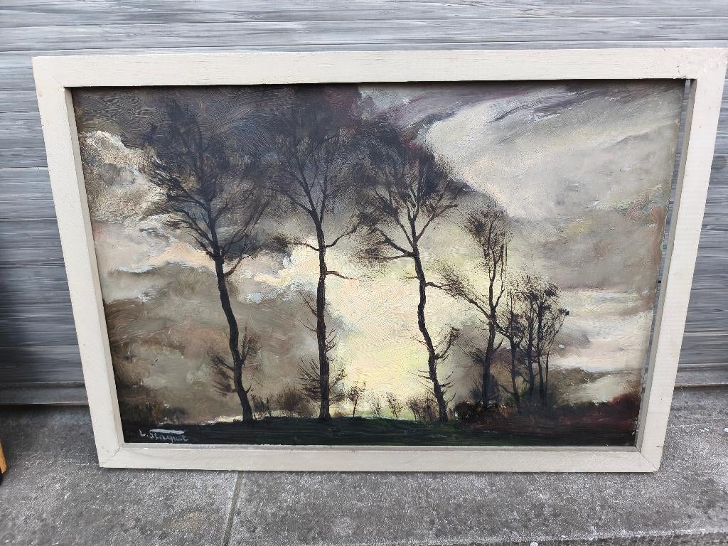 Huile sur panneau signe Lucien staquet, Antiquités & Art, Enlèvement ou Envoi