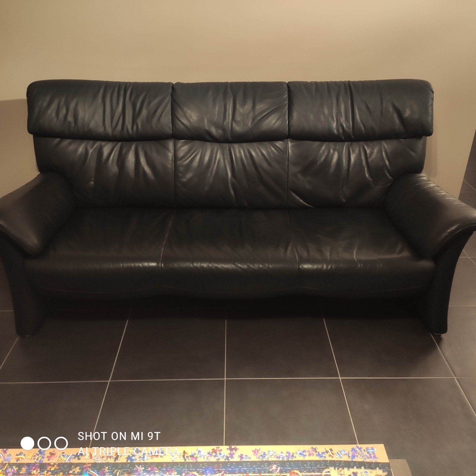 Zetel 3 zit leder, Huis en Inrichting, Ophalen, Gebruikt, 150 tot 200 cm, Driepersoons