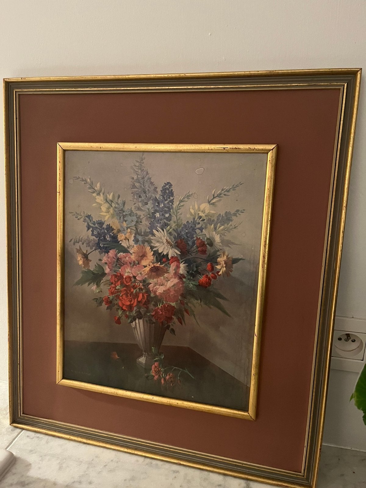 LIJST RETRO KADER MET PRENT BLOEMEN, Enlèvement ou Envoi