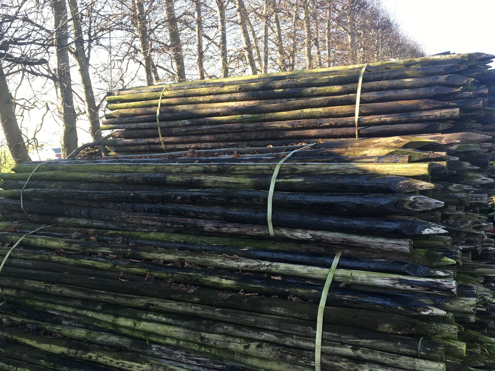Boompalen schuttingpalen weidepalen houten palen stokken, Tuin en Terras, Palen, Balken en Planken, Ophalen, Zo goed als nieuw