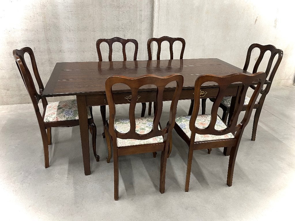 Retro massief eiken tafel met stoelen - als nieuw, Ophalen, Zo goed als nieuw, Eikenhout