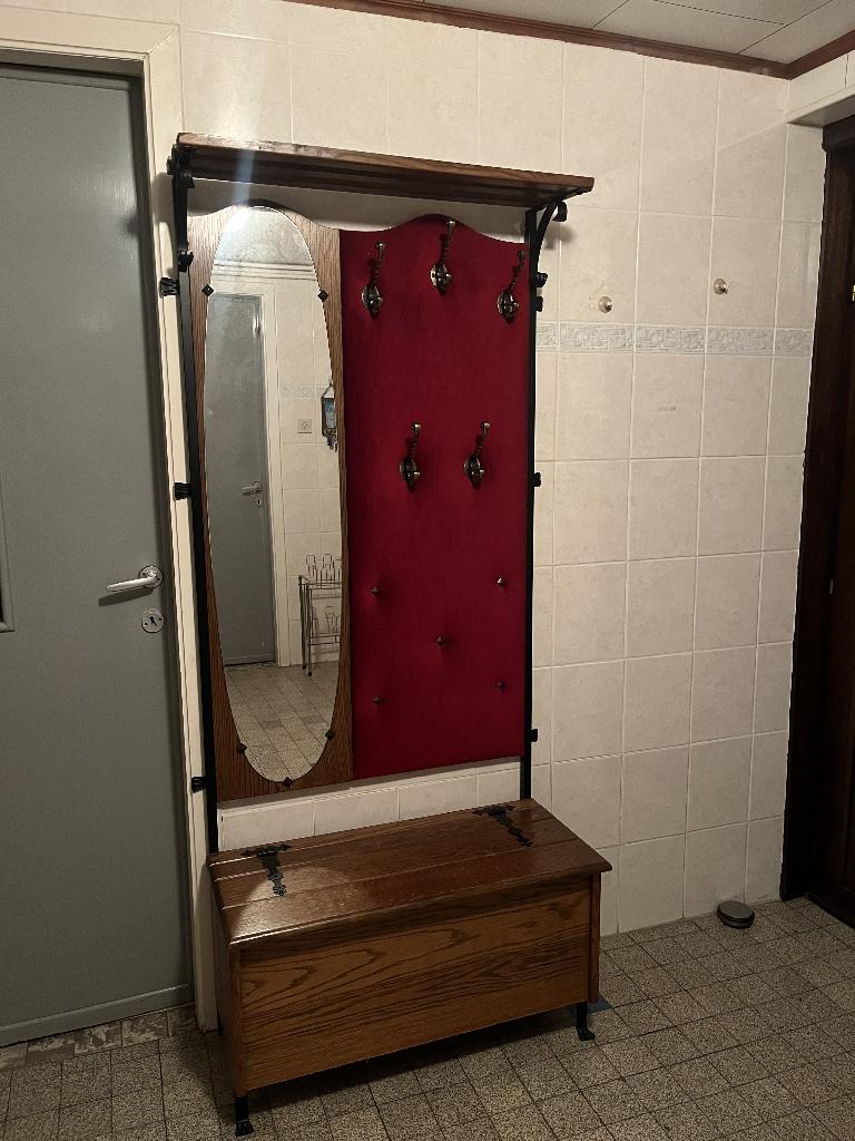 Landelijke halgarderobe met zitbank en spiegel, Ophalen, Gebruikt, Minder dan 150 cm, 150 tot 200 cm