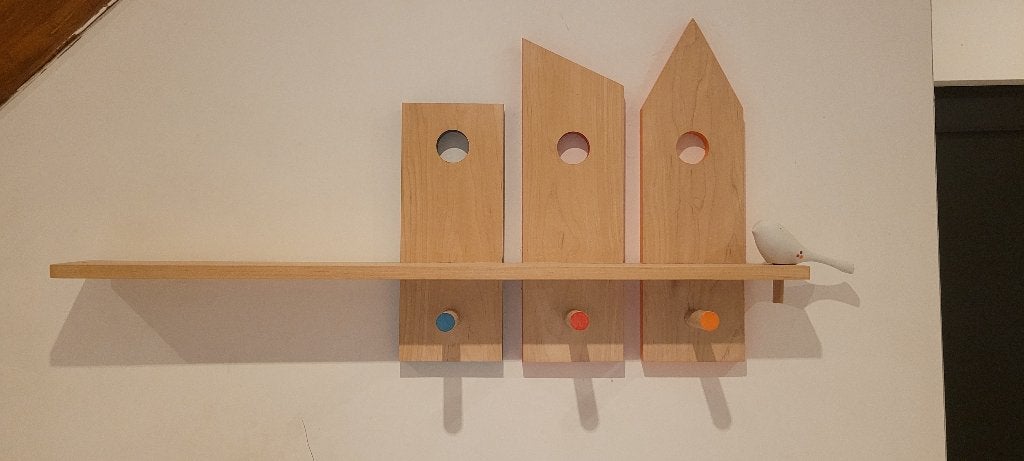 Design Houten Kapstok met Vogel - Scandinavische Stijl, Huis en Inrichting, Woonaccessoires | Kapstokken, Zo goed als nieuw, Minder dan 100 cm