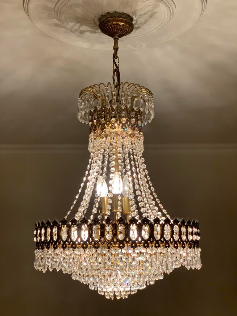 Luster strass bronze doré, Huis en Inrichting, Lampen | Kroonluchters, Ophalen, Zo goed als nieuw, Hout