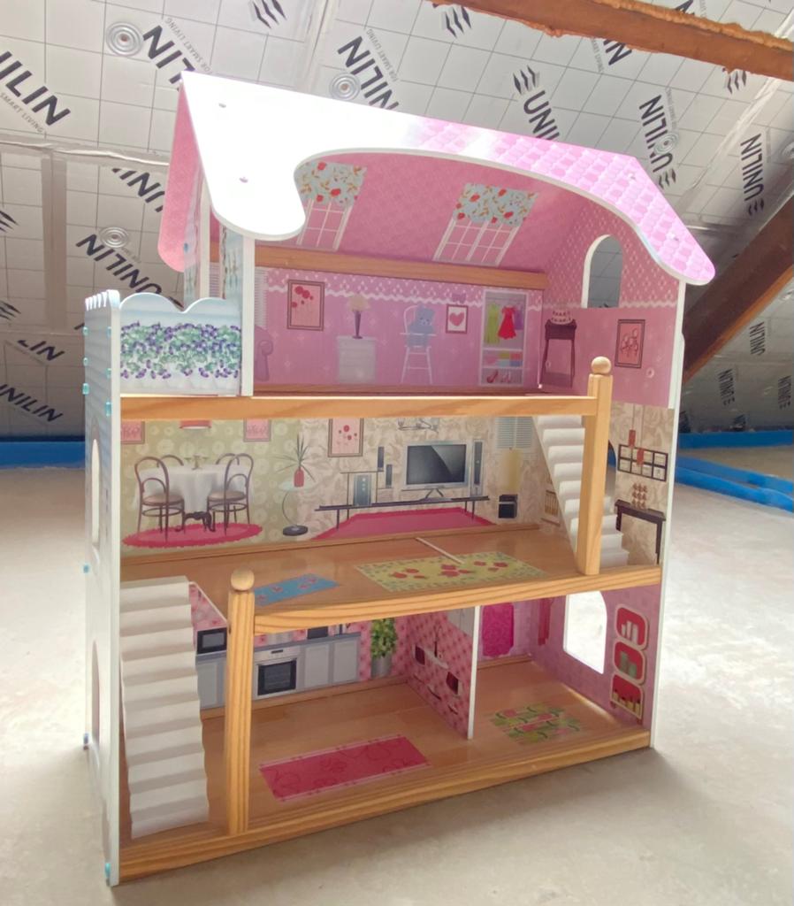 Houten poppenhuis 70 cm - incl enkele meubeltjes, Ophalen, Zo goed als nieuw, Poppenhuis