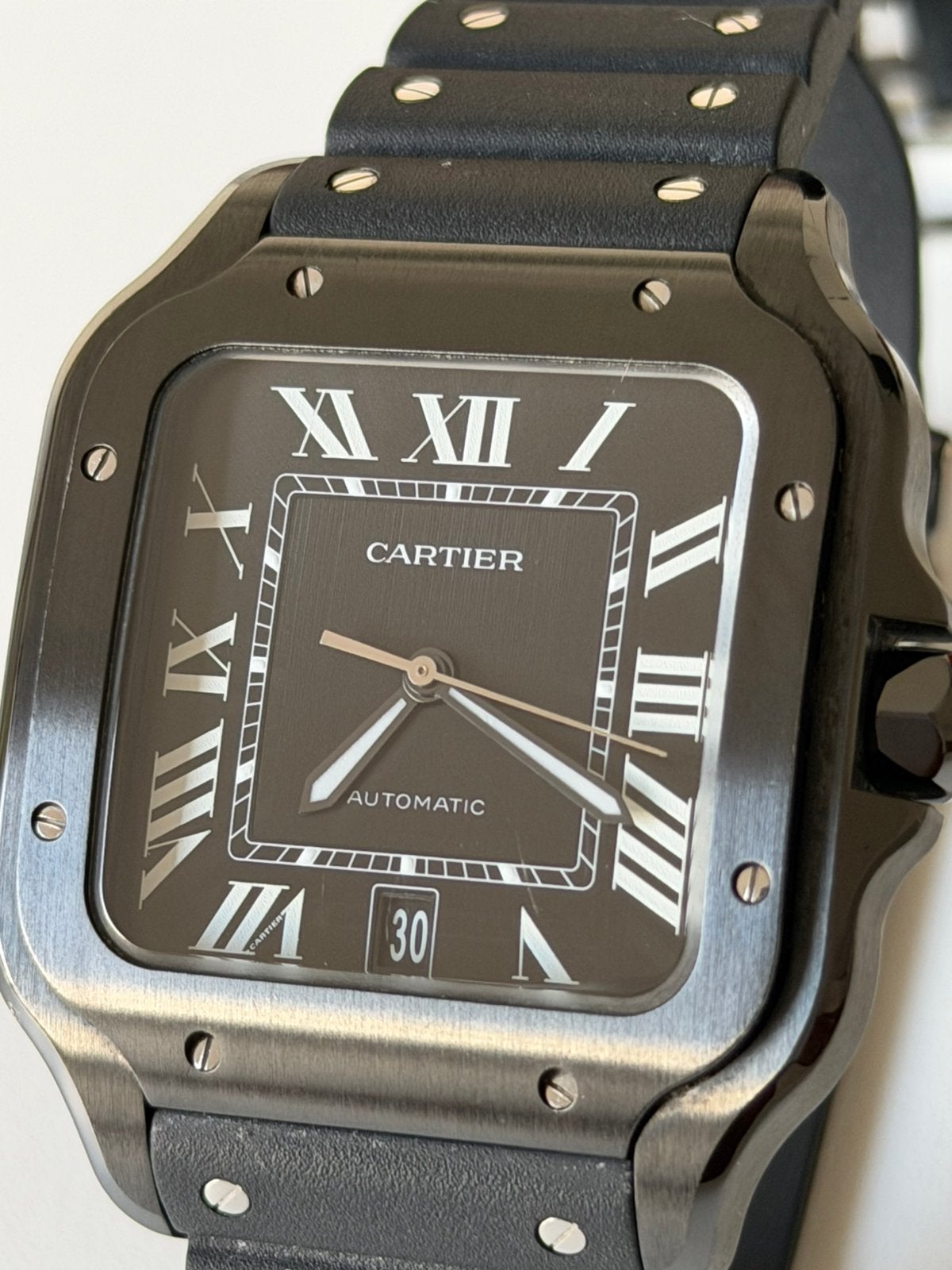 Cartier Santos Large Zwart, Montre-bracelet, Autres marques, Enlèvement ou Envoi, Synthétique