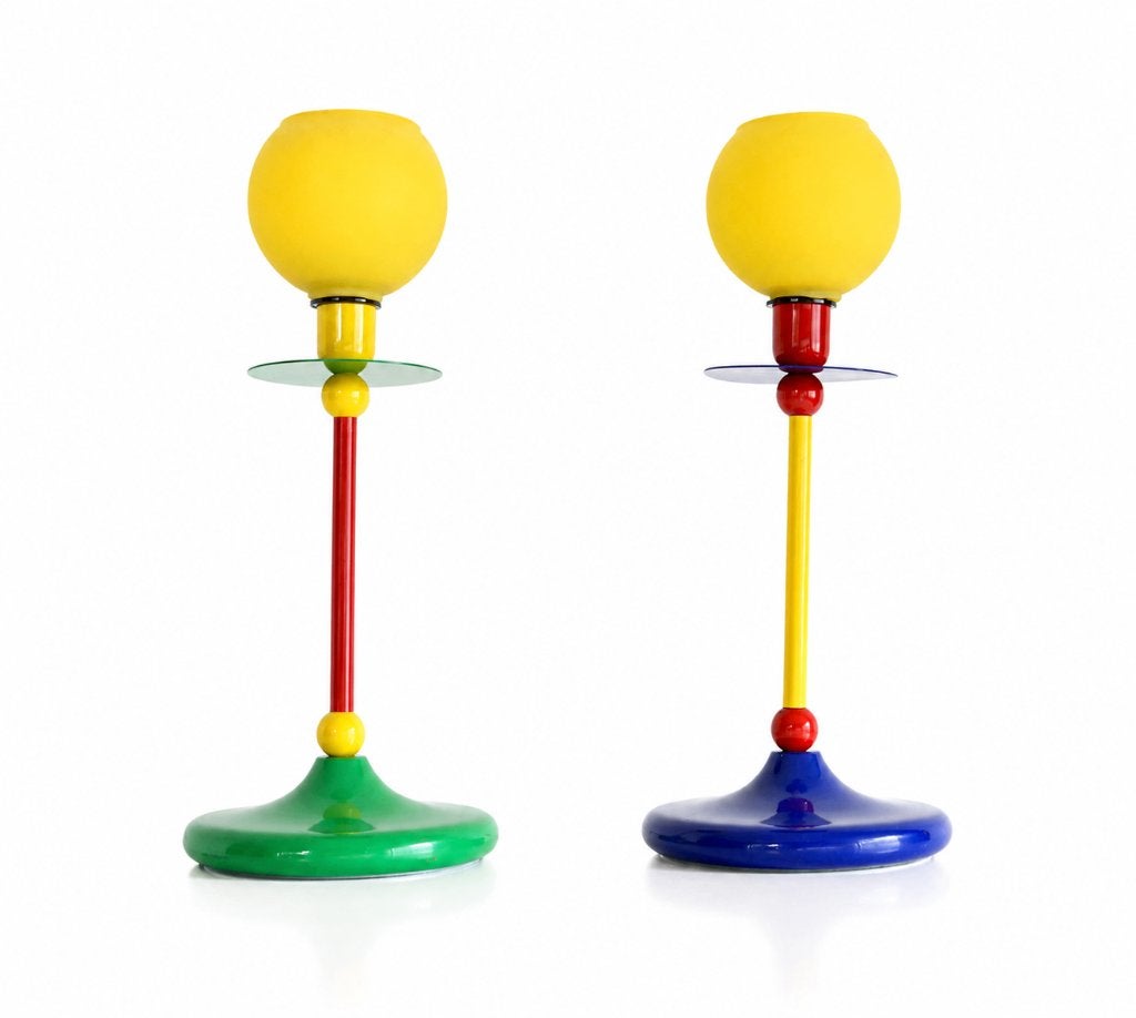 2 X 1980's Memphis-stijl tafellampen - Vintage design, Enlèvement ou Envoi, Lampe, Verre