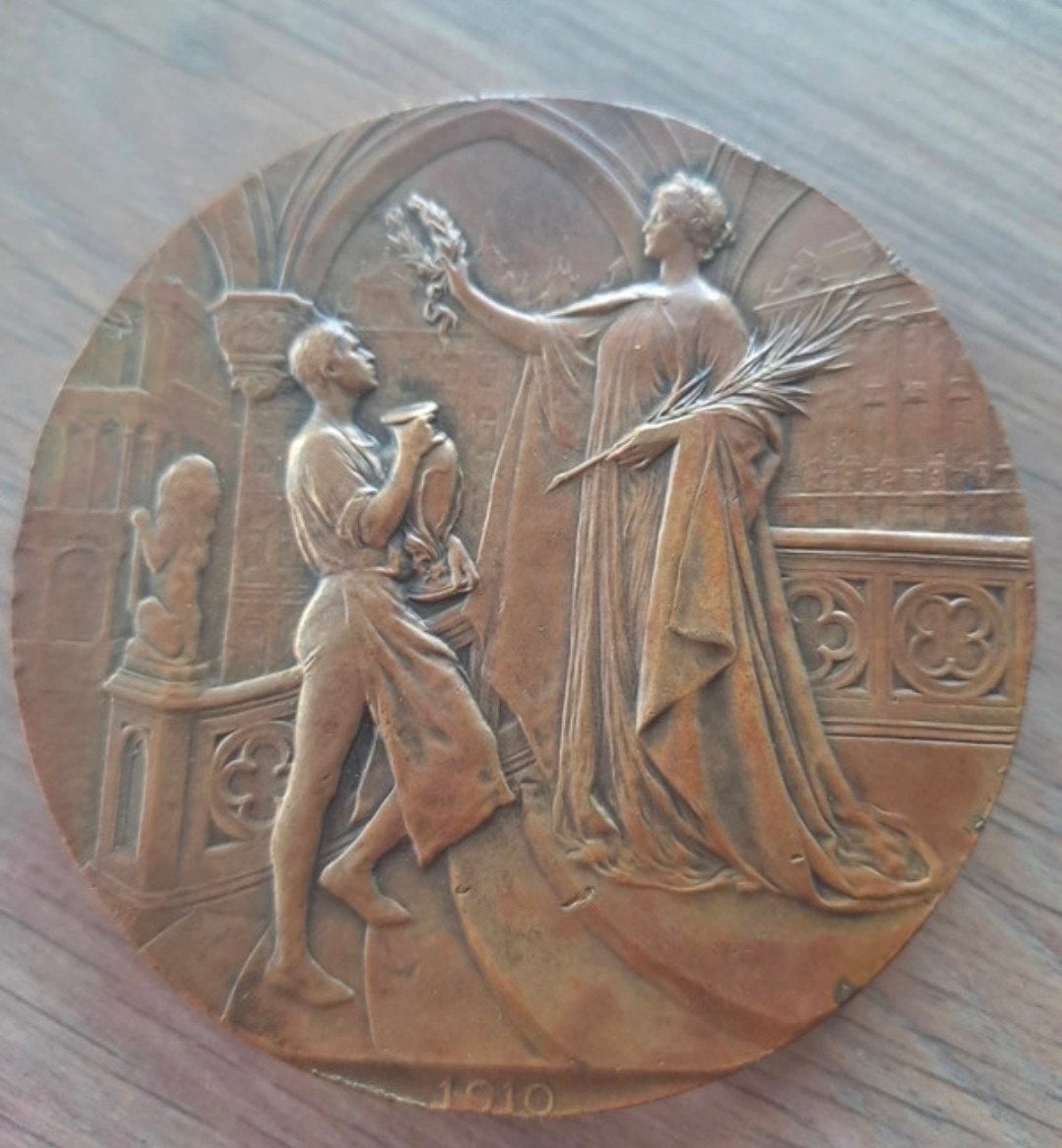 munt 1910 wereldtentoonstelling, Postzegels en Munten, Ophalen of Verzenden