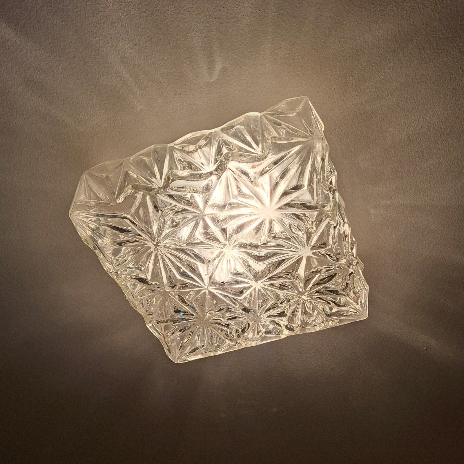 Retro/vintage plafonière - plafondlamp glas, Huis en Inrichting, Gebruikt, Vintage, Ophalen of Verzenden, Glas