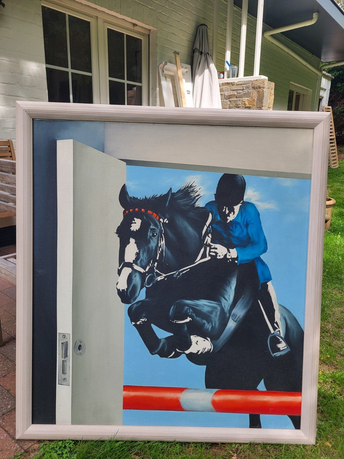Schilderij op doek jumping paard 100 × 120 cm, Antiek en Kunst, Kunst | Schilderijen | Abstract, Ophalen