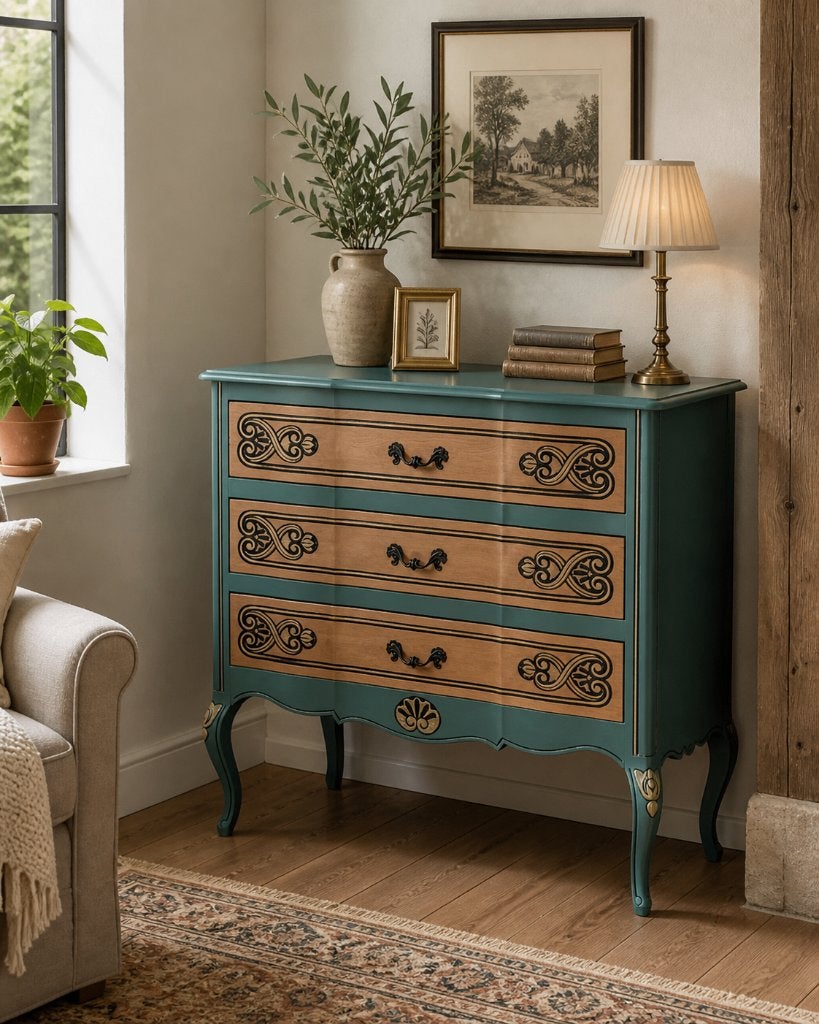 Commode vintage élégante rénovée – pièce unique, 3 ou 4 tiroirs, 25 à 50 cm, Moins de 100 cm, Comme neuf