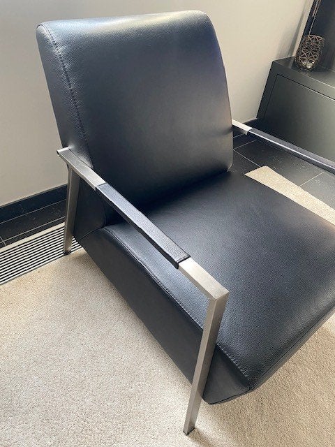 zwart lederen fauteuil, Enlèvement, Comme neuf, Cuir