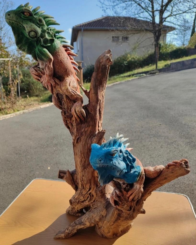 Leguaan op houten boomstronk, Enlèvement ou Envoi, Bois, Sculpture sur bois, Autres sujets