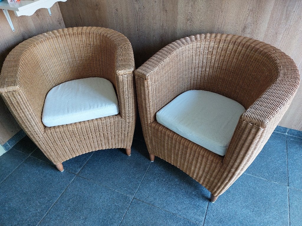 2 rieten zetels, Huis en Inrichting, Ophalen, Zo goed als nieuw, Riet of Rotan