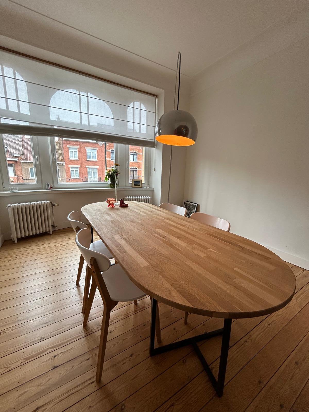 Belle table à manger ovale design – bois & acier noir, Ophalen, Gebruikt, 200 cm of meer, 50 tot 100 cm