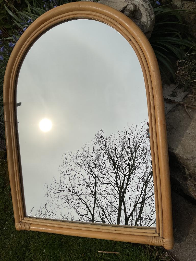 Miroir en rotin,bambou, Antiquités & Art, Enlèvement, Autres formes, 50 à 100 cm, Moins de 100 cm