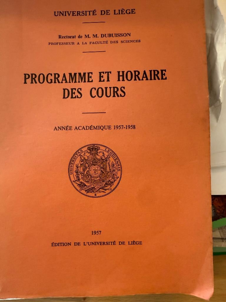 Université de Liège, programme et horaire des cours, 1957-58, Livres, Envoi, Université de Liège