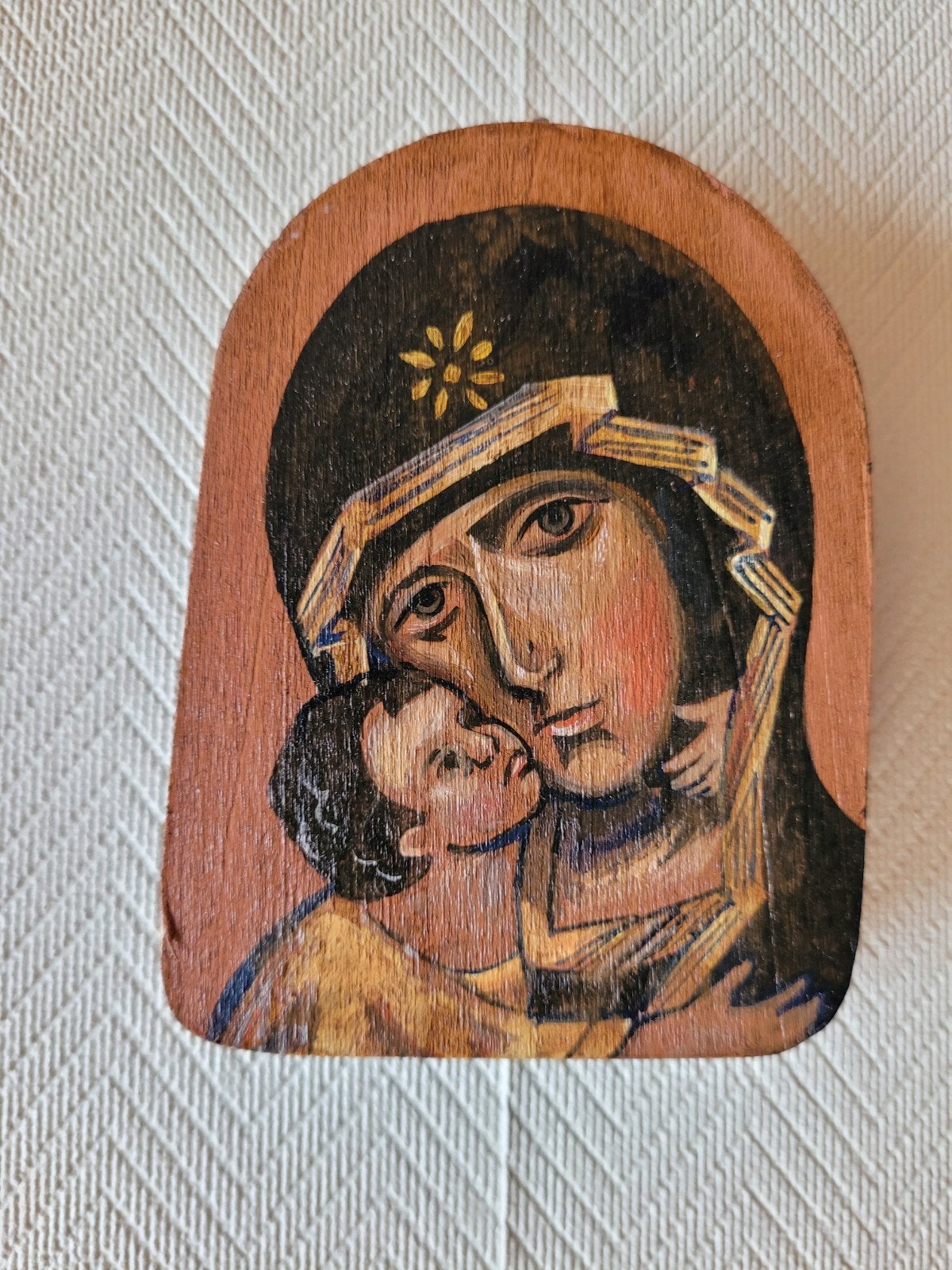 Peinture sur bois représentant la Vierge Marie et l'enfant J, Enlèvement ou Envoi
