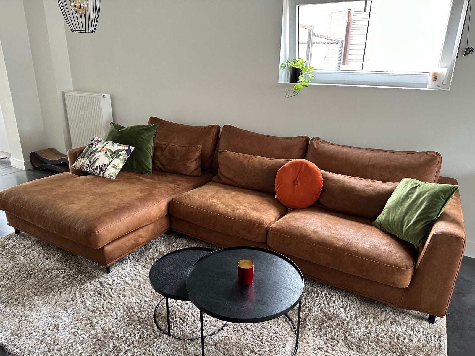 Room108 Carmen hoekzetel – cognac lederlook, Huis en Inrichting, Zetels | Complete zithoeken, Zo goed als nieuw, Ophalen