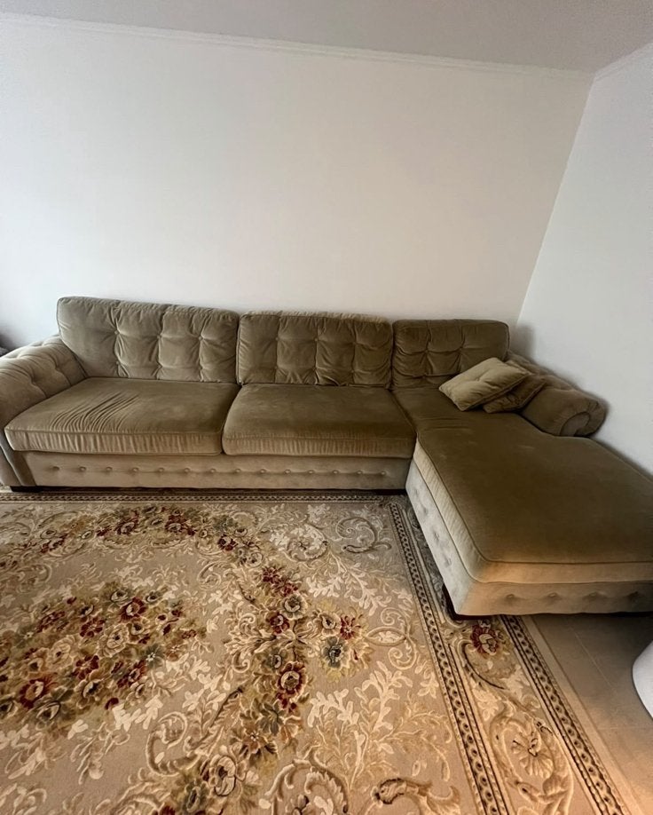 Velvet groen zetel met stoel, Huis en Inrichting, Ophalen, Gebruikt