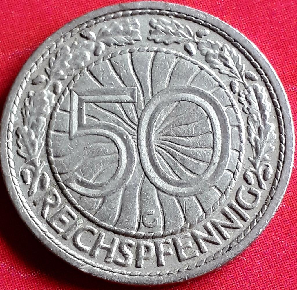 DUITSLAND: 50 REICHSPFENNIG 1928 G KM 49, Postzegels en Munten, Munten | Europa | Niet-Euromunten, Ophalen of Verzenden, Duitsland