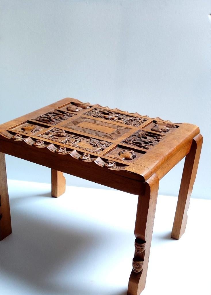 Bijzettafel - West-Afrikaans houtsnijwerk uit Kameroen, Ophalen, Minder dan 45 cm, Minder dan 55 cm, Gebruikt
