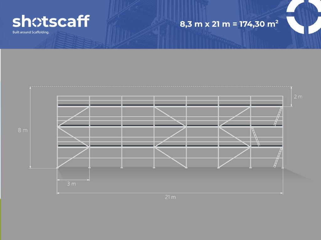 Stalen Steigers Stelling | 170 m² | Topprijs, Envoi, Neuf, Échafaudage de façade, 5 mètres de hauteur ou plus