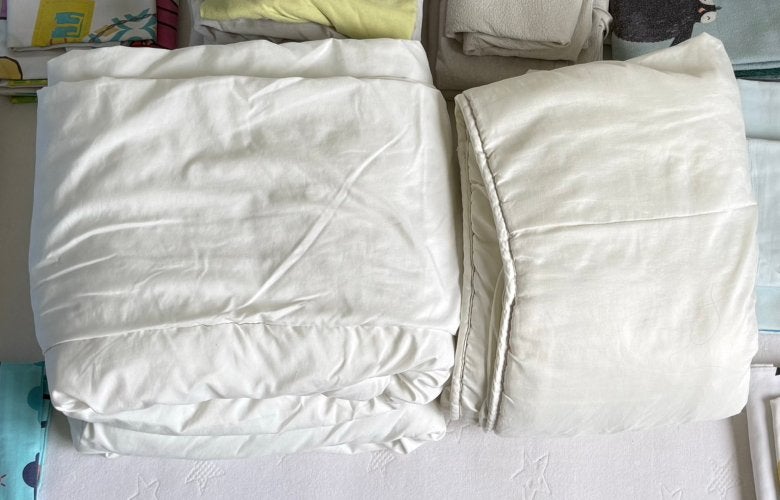 Donsdeken peuterbed 120x150cm, Kinderen en Baby's, Ophalen, Gebruikt, Wit, Peuterbed
