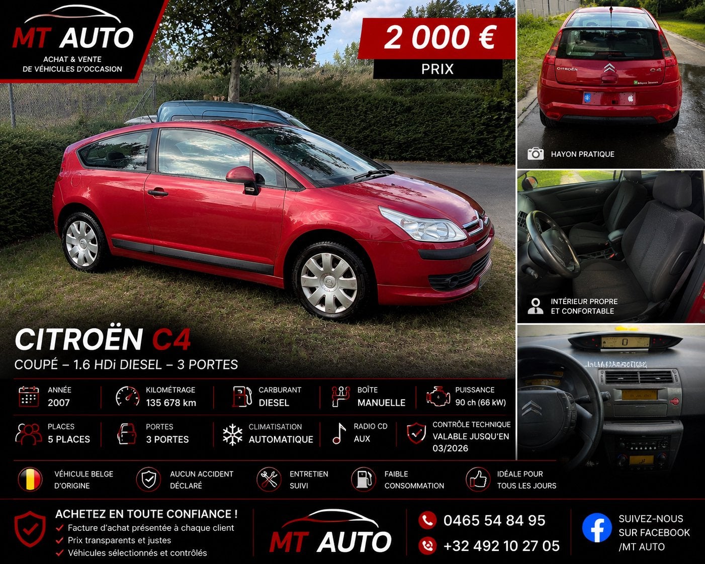 C4 diesel 135000, Rouge, Entreprise, Boîte manuelle, Climatisation automatique